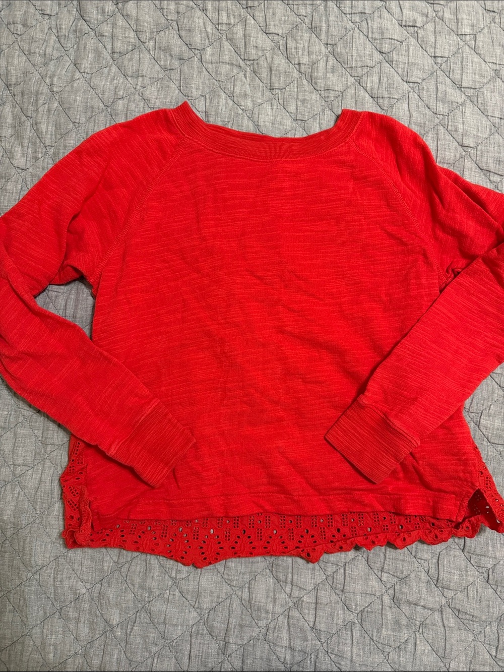 J crew Red Long Sleeve Knit Top with Eyelet Hem